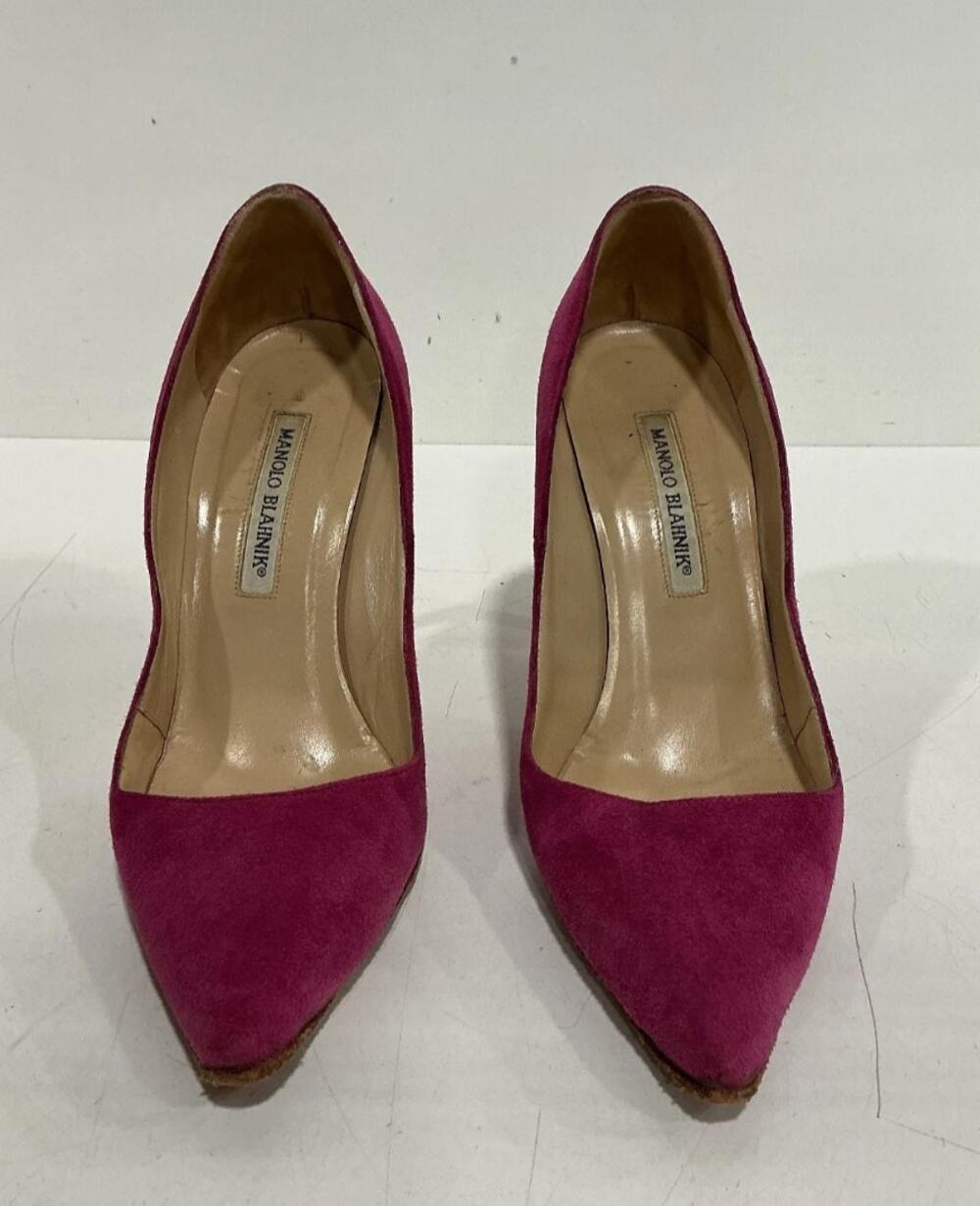 Manolo Blahnik BB 105 Magenta Fuchsia Pink Suede Pointed Toe Pumps Heels 38.5